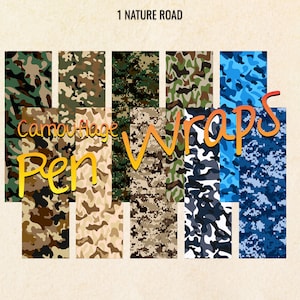 Camouflage Pen Wraps,  Army Marines InkJoy Wraps, Military Digital Designs For Waterslide, Vinyl, Epoxy, PNG & JPG
