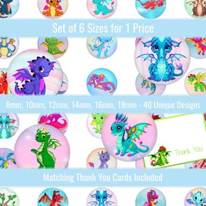 Dragon Cartoons 8mm 10mm 12mm 14mm 16mm 18mm Circle Images Digital Collage Sheet For Cabochons Pendants Earrings Charms Jewelry