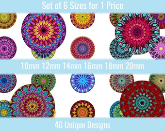 Mandala 10mm 12mm 14mm 16mm 18mm 20mm Circle Images Digital Collage Sheet For Cabochons Pendants Earrings Charms Jewelry