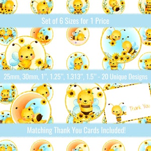 Sunflower Bees 1 inch 25mm 30mm 1.25&quot; 1.313&quot; 1.5&quot; Summer Circle Images Digital Collage Sheet For Pin Buttons Bottle Cap Cabochon Pendant