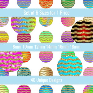 Gold Waves 8mm 10mm 12mm 14mm 16mm 18mm Circle Images Digital Printable Sheet For Cabochons Pendants Earrings Charms Jewelry