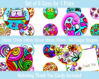 Whimsical 10mm 12mm 14mm 16mm 18mm 20mm Cabochon Images Earrings Charms Jewelry Printable Digital Download Collage Designs