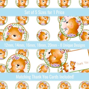 Cute Bear 12mm 14mm 16mm 18mm 20mm Circle Images Digital Collage Sheet For Cabochons Pendants Earrings Charms Jewelry