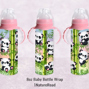 8oz Baby Bottle Design, Panda Bear Baby Bottle Wrap, Boys Girls Milk Bottle, Seamless Digital Download for Sublimation, in PNG
