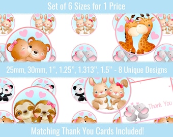 Cute Animal Friends 1 inch 25mm 30mm 1.25" 1.313" 1.5" Circle Images Digital Collage Sheet For Buttons Pins Bottle Caps Cabochons Pendants