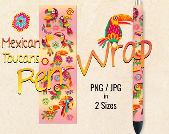 Mexican Toucan Pen Wrap, InkJoy Wraps, Printable Digital Download Disegni senza soluzione di continuità per Waterslide, vinile, resina epossidica, 2 dimensioni in PNG e JPG