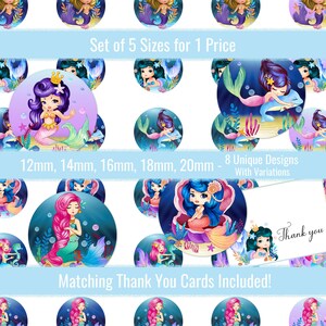 Mermaids 12mm 14mm 16mm 18mm 20mm Circle Images Digital Collage Sheet For Cabochons Pendants Earrings Charms Jewelry