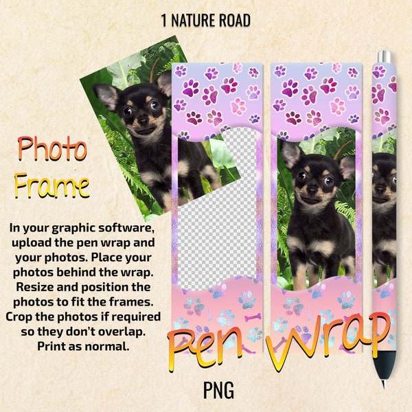 Dog Photo Frame Pen Wrap, Picture Pen Wrap, Printable Digital Download, InkJoy Pens, Waterslide, Vinyl, Epoxy, PNG