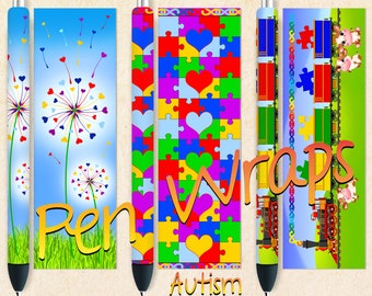 Autism Pen Wraps, InkJoy Pen Wrap, Printable Digital Download Seamless Designs For Waterslide, Vinyl, Epoxy, PNG & JPG
