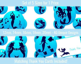 Mermaid Silhouettes 12mm 14mm 16mm 18mm 20mm Cabochon Images Earrings Charms Jewelry Printable Digital Collage Sheet