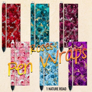 Roses Pen Wrap Design, Mothers Day Flowers, Floral Printable Digital Download For InkJoy Pens, Waterslide, Vinyl, Epoxy, PNG JPG