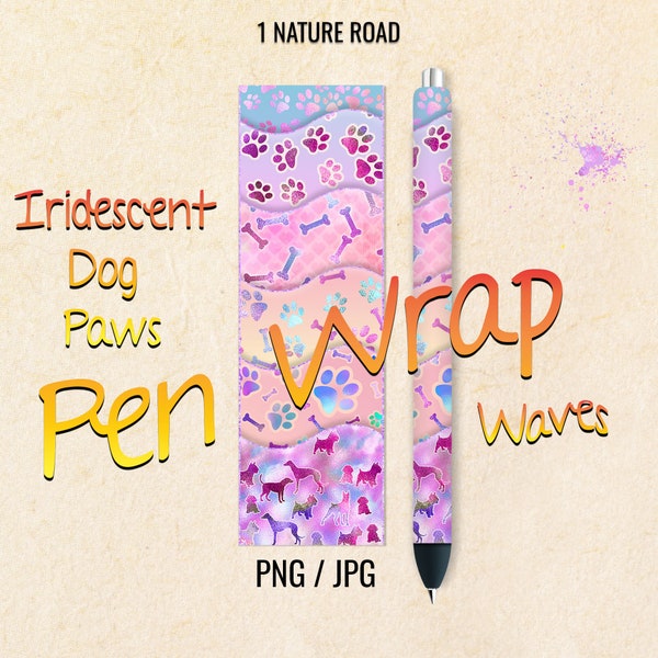 Iridescent Paw Prints Pen Wrap, Dog Wraps, Waves Wraps, Ink Joy, Printable Digital Download Designs For Waterslide, Vinyl, Epoxy, PNG & JPG