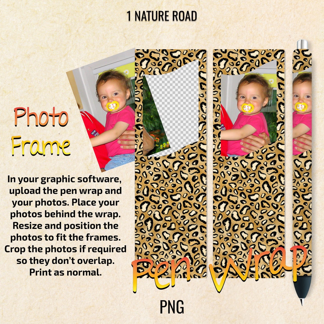 Leopard Print Photo Frame Pen Wrap Design, Picture Pen Wrap, Printable