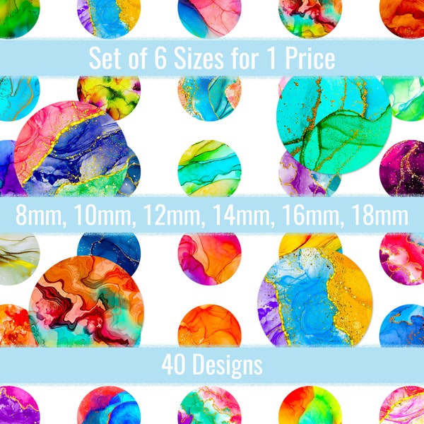 Alcohol Ink Cabochon Images 8mm 10mm 12mm 14mm 16mm 18mm Circle Digital Collage Sheet For Round Pendants Earrings Charms Jewelry