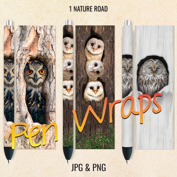 Owl Pen Wraps, Nature InkJoy Wraps, Seamless Printable Digital Download Designs For Waterslide, Vinyl, Epoxy, PNG & JPG