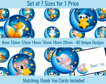 Cute Animals Moon 8mm 10mm 12mm 14mm 16mm 18mm 20mm Circle Images Digital Collage Sheet For Round Cabochons Pendants Earrings Charms Jewelry