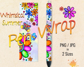 Whimsical Colorful Pen Wrap, InkJoy Wraps, Printable Digital Download Seamless Designs For Waterslide, Vinyl, Epoxy, 2 Sizes in PNG & JPG