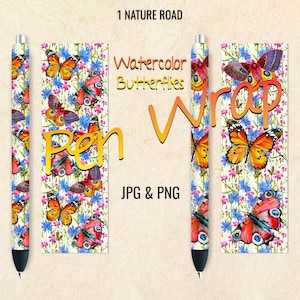 Butterfly Pen Wraps, Watercolor Butterflies InkJoy Wrap, Printable Digital Download Seamless Designs For Waterslide, Vinyl, Epoxy, PNG & JPG