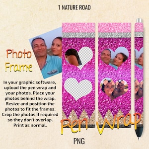 Glitter Pencil Photo Frame Pen Wrap Design, Picture Pen Wrap, Printable Digital Download For InkJoy Pens, Waterslide, Vinyl, Epoxy, PNG