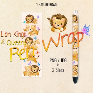 Cute Lions Pen Wrap Design, Printable Digital Download For Waterslide, Vinyl, Epoxy, 2 Sizes, PNG JPG