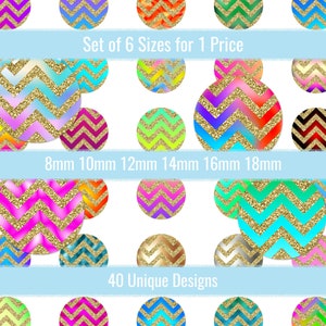 Gold Chevrons 8mm 10mm 12mm 14mm 16mm 18mm Circle Images Digital Printable Sheet For Cabochons Pendants Earrings Charms Jewelry
