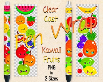 Kawaii Früchte Klare Guss Pen Wraps, Transparente InkJoy Wraps, druckbare digitale Download Designs, Wasserrutsche, Vinyl, Aufkleber, Epoxy, in PNG