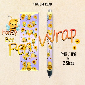 Sunflower Honey Bee Pen Wraps, Printable Digital Download Seamless Ink Joy Designs For Waterslide, Vinyl, Epoxy, 2 Sizes in PNG & JPG