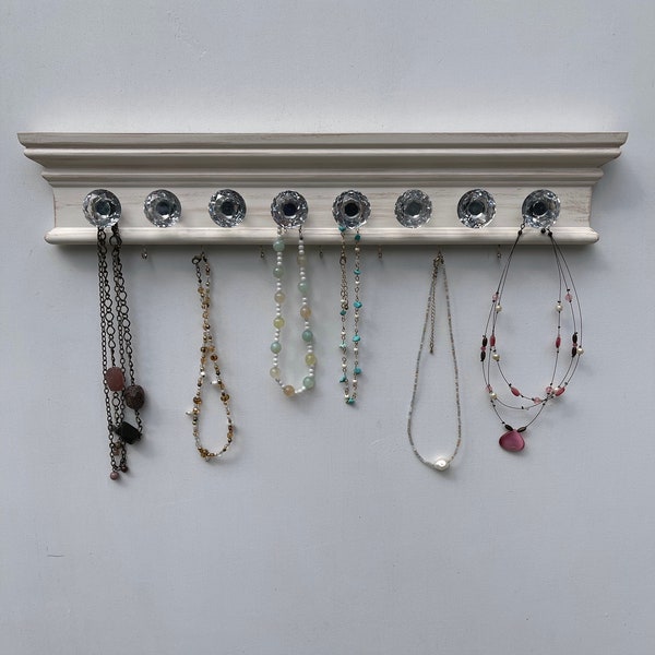 19" Jewelry Organizer with 8 Glass Knobs and 7 hooks – Wall Hanging Display Organizer - Dusty Mauve-Distressed- Free Shipping