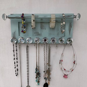 Jewelry Organizer – Wall Hanging Display Organizer for Bracelets and Necklaces - Serene Blue-Distressed - Free Shipping