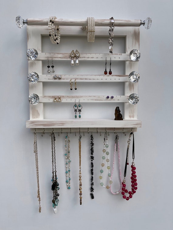 Organizador de joyas para colgar en la pared, organizador de joyas,  organizador de aretes, collar, soporte de pulsera para aretes
