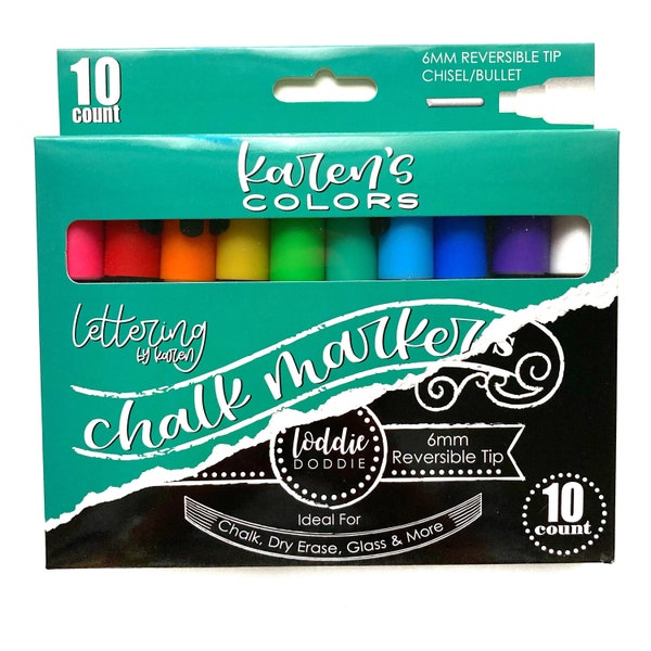 10 Count Rainbow Chalk Markers | Limited Edition Lettering by Karen Colors by Loddie Doddie