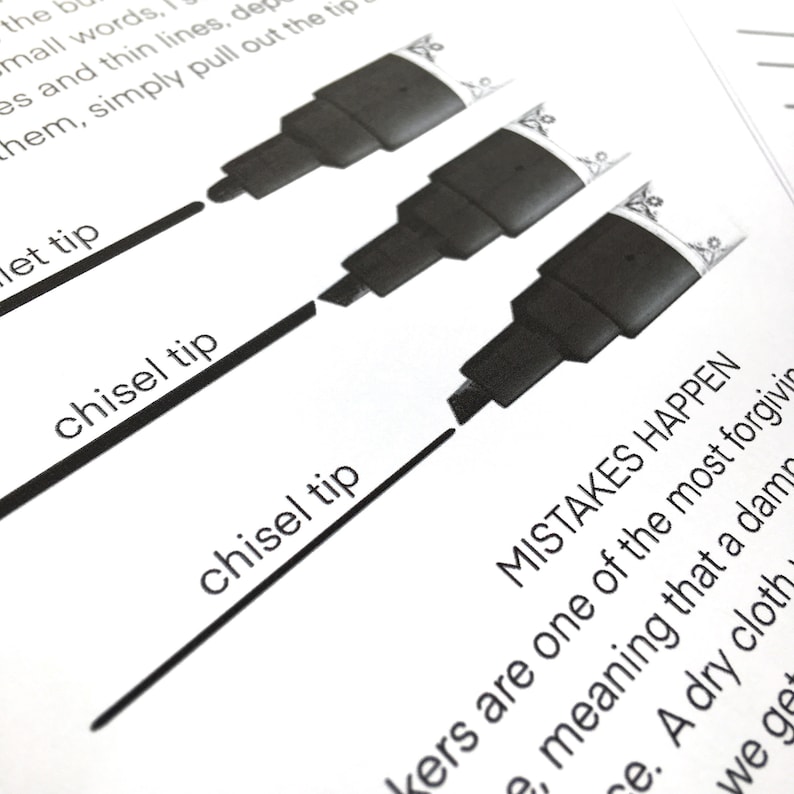 May include: Three black chisel tip markers with different widths. The markers are labeled "chisel tip" and "let tip". The text "MISTAKES HAPPEN" is visible in the lower right corner of the image.  The text "kers are one of the most forgiving" is partially visible in the lower right corner of the image.