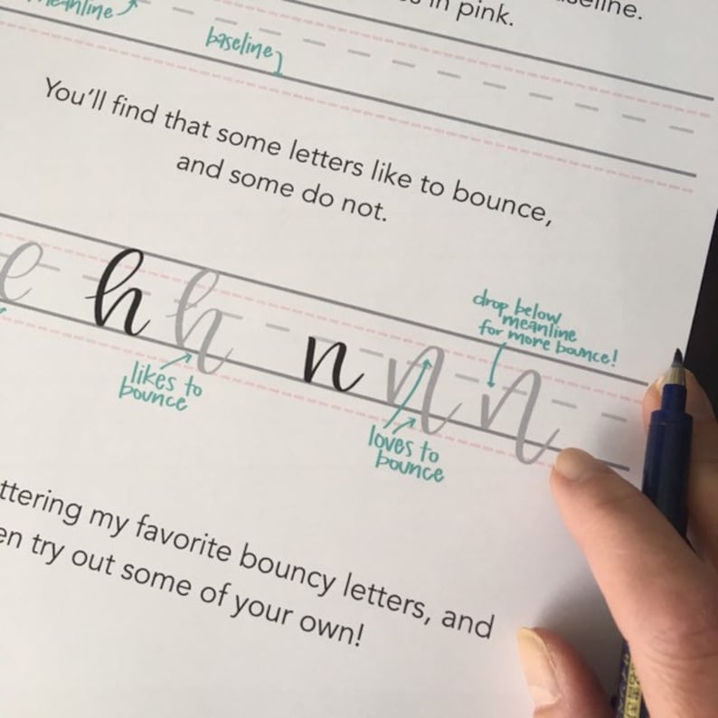 Bouncing Letters Shape Worksheet Beginner and Bouncy Brush Lettering | Hand Lettering Practice Sheets ...