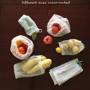 Mesh Produce bags SET - 1 Small, 1 Med, 1 Large, Reusable laundry / market / Vegetable drawstring bag , Eco Green bag