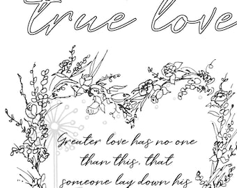 True Love | Faith Illustrated | Printable | Bible Prayer Faith Journaling | Coloring | Traceable | Template | ScrapBook | Homeschool | cards