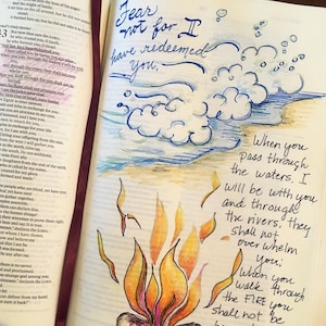 Walk through Water & Fire Printable Bible Faith Prayer Journal Template | Coloring | Illustration | Scrapbooking | Christian | Homeschooling