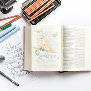 Bible Journal Templates, Coloring Page, Christian, Illustrated, Faith, Bible, Trace, Print, Color, Homeschool, Printable, Instant Download