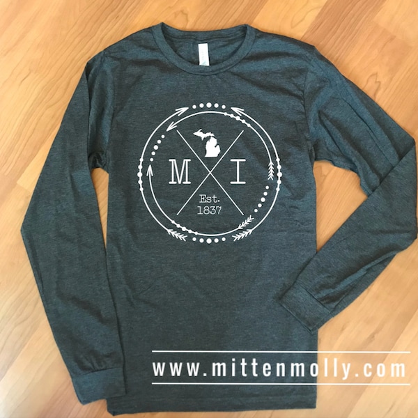 Long Sleeve Michigan T-Shirt, Michigan, Michigan Shirt, Women's Michigan Shirt, Michigan Native, Michigander, Michigan Clothing, The Mitten