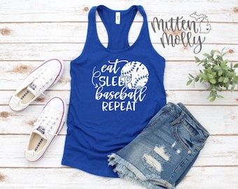 Eat Sleep Baseball Repeat Racerback Tank, Baseball Mom Tank, Baseball Tank Top, Baseball Mom Gift, Mom Tank Top, Baseball