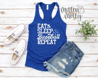 Eat Sleep Baseball Repeat Racerback Tank, Baseball Mom Tank, Baseball Tank Top, Baseball Mom Gift, Mom Tank Top, Baseball