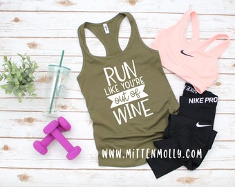 Run Like You're Out Of Wine Racerback Tank, Gym Tank, Fitness Tank, Workout Clothing, Cute Workout Tank, Gym Shirt, Workout Shirt, Wine Tank