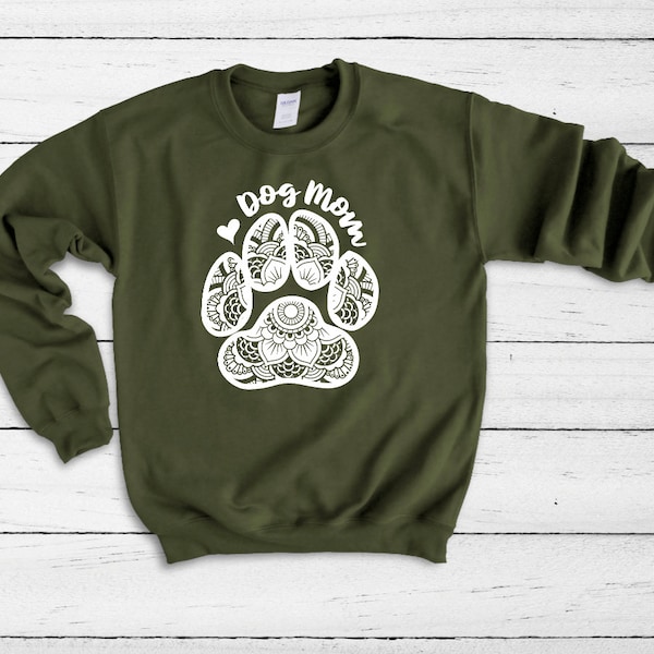 Dog Mom Crewneck Sweatshirt, Dog Mom, Paw Print, Paw Print Mandala, Paw Print Sweatshirt, Fur Mom, Dog Mom Shirt, Dog Mom Gift, Women's