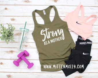 Strong As A Mother Racerback Tank, Gym Tank, Fitness Tank, Workout Clothing, Mom Workout Tank, Mom Gym Shirt, Workout Shirt