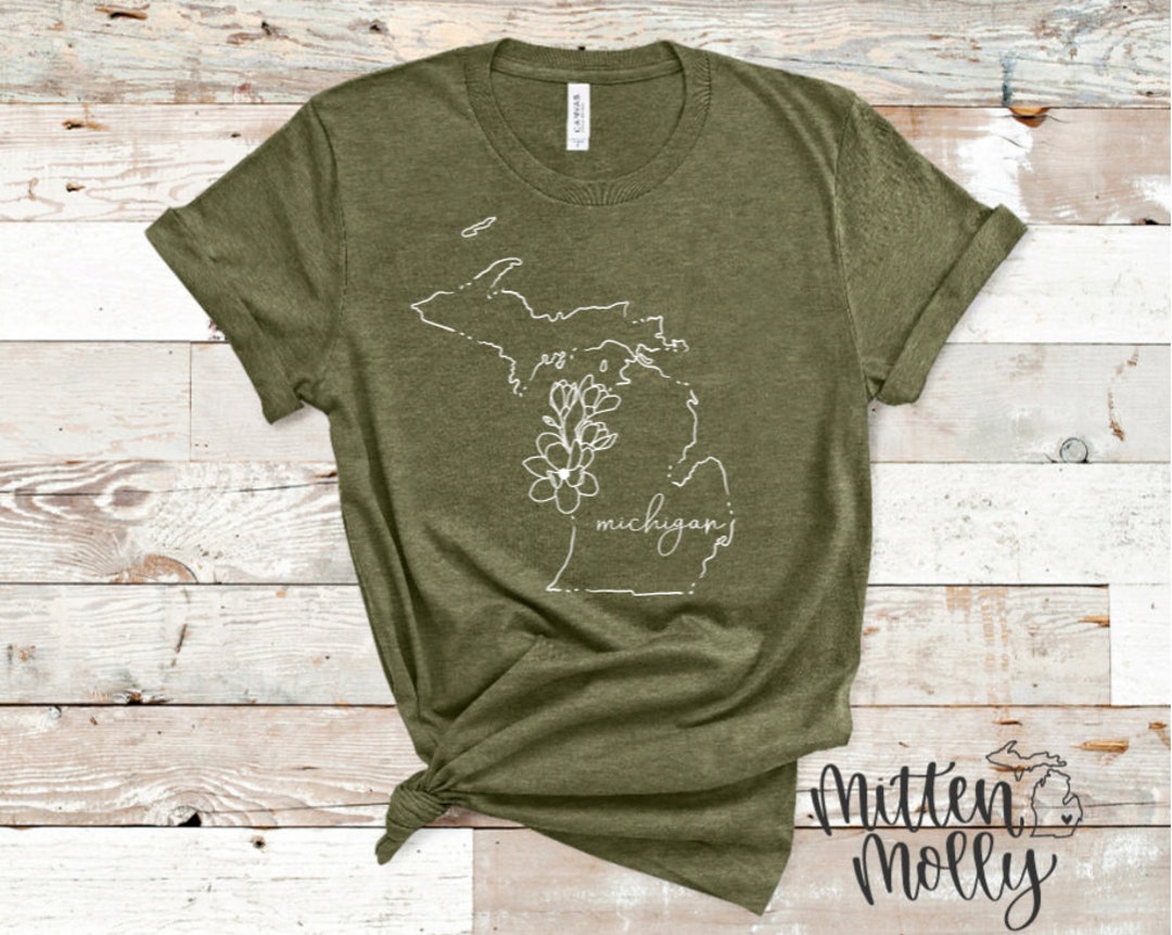 Floral Michigan Outline T-shirt, Women's Michigan Shirt, Simple ...
