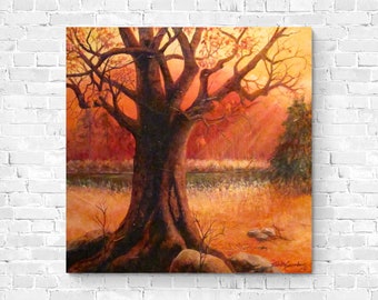 giclee print for home decor, sunset art print, fine art giclee print, nature scene, sunset in nature, giclee print, tree with sunset, trees