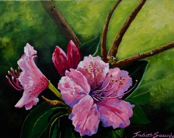 Giclee print of flowers, artistic flower painting, Giclee print for decorating home, Pink Rhododendron, wall art, wall decor, flower print