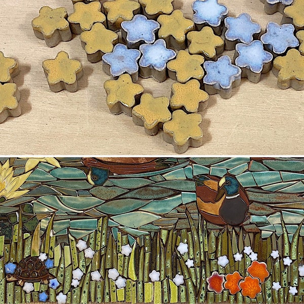 Mosaic Flowers, Tiny Ceramic Star Flowers, Mosaic Tiles