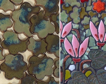 Green ceramic tiles for mosaic, handmade green ceramic tiles (25 pieces)