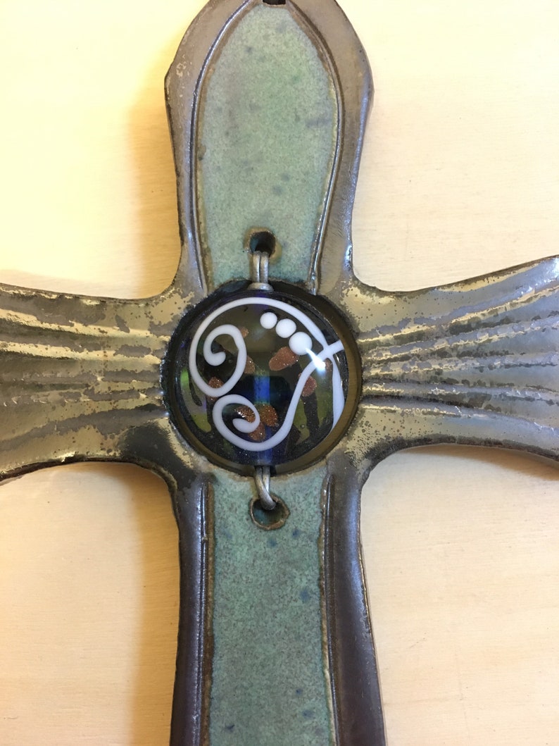 Ceramic Wall Cross Decorated With Murano Glass Lampwork Bead Etsy