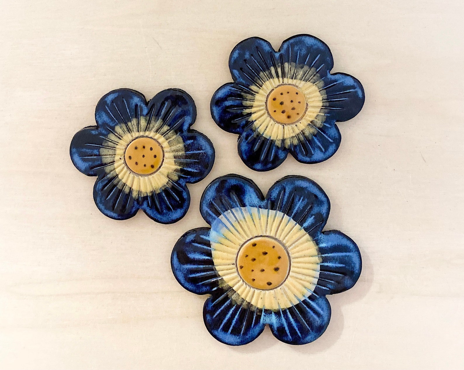 Three Blue Ceramic Flowers for Mosaic and Wall Decoration Etsy